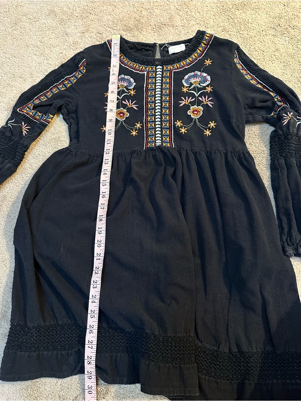 World Market 100% Cotton Boho Floral Embroidery Tunic Mini Dress Long Sleeve S/M - Picture 8 of 9